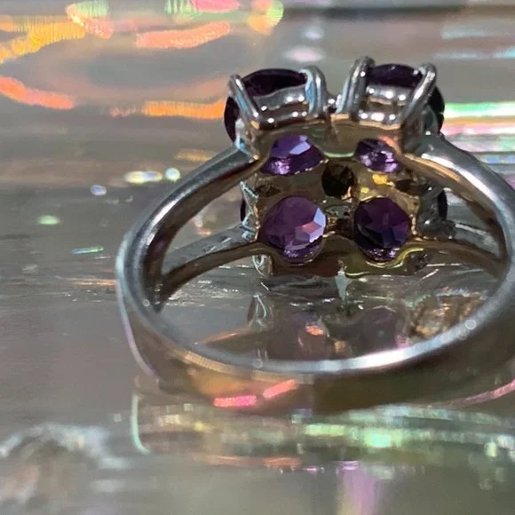 -Sterling Amethyst Floral Ring | Size 5 | Celestial Luxe Sparkle - Picture 10 of 14
